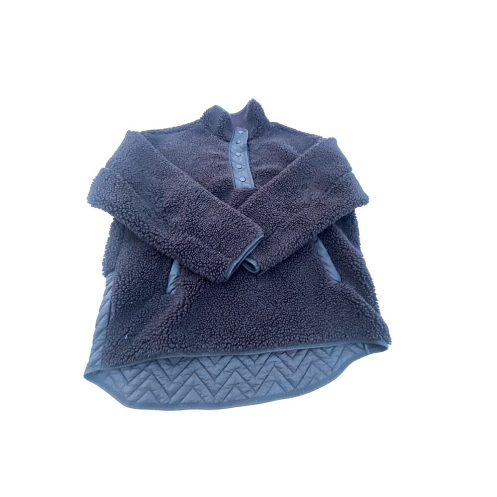 Athleta Sherpa Quilted Snap Pullover with Kangaroo Pocket - Black - Size L